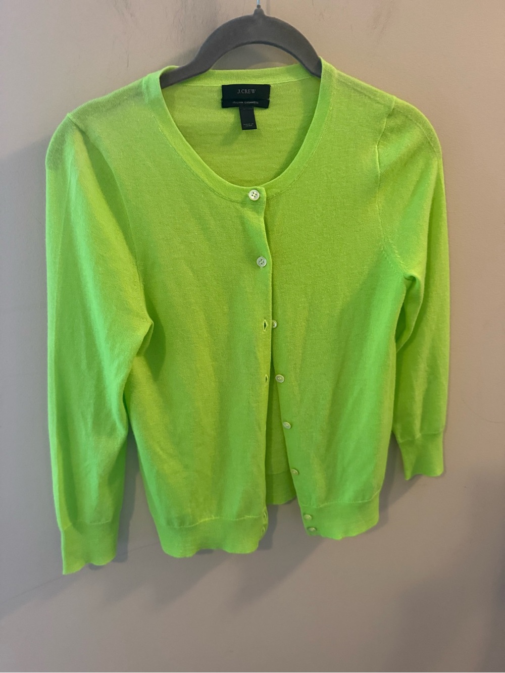 JCrew 100% cashmere cardigan electric neon green 2010 vibes size XS Petities